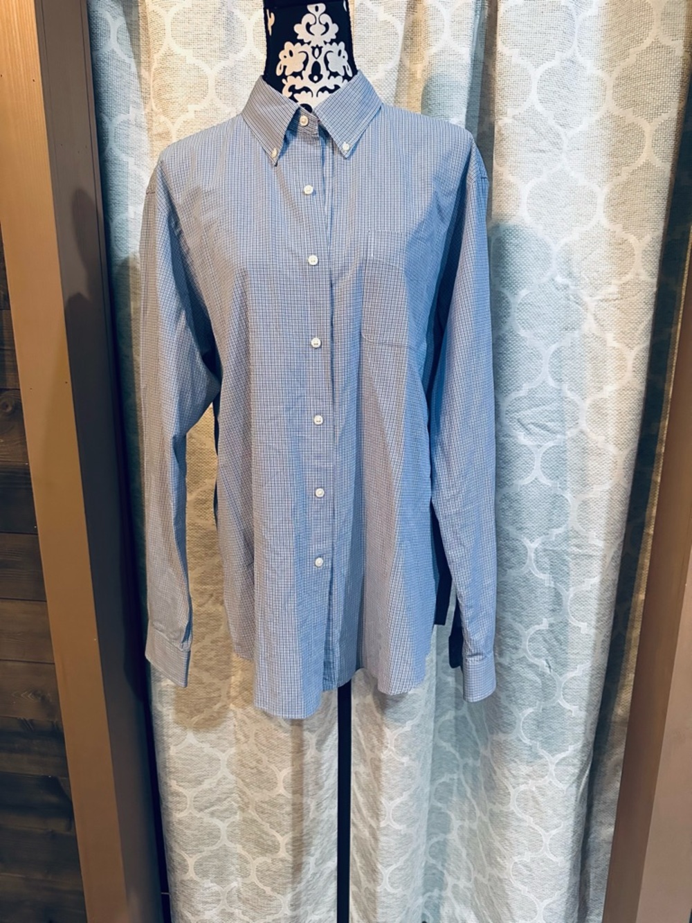 Ralph Lauren Classic Men's Blue micro plaid Button-Down Dress Shirt size XL